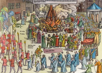 The Burning of the Remains of Martin Bucer and Paul Fagius on Market Hill in Cambridge in 1557, from 